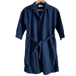 UNIQLO Women’s Blue Denim Button Down Dress With Matching Belt Size XS